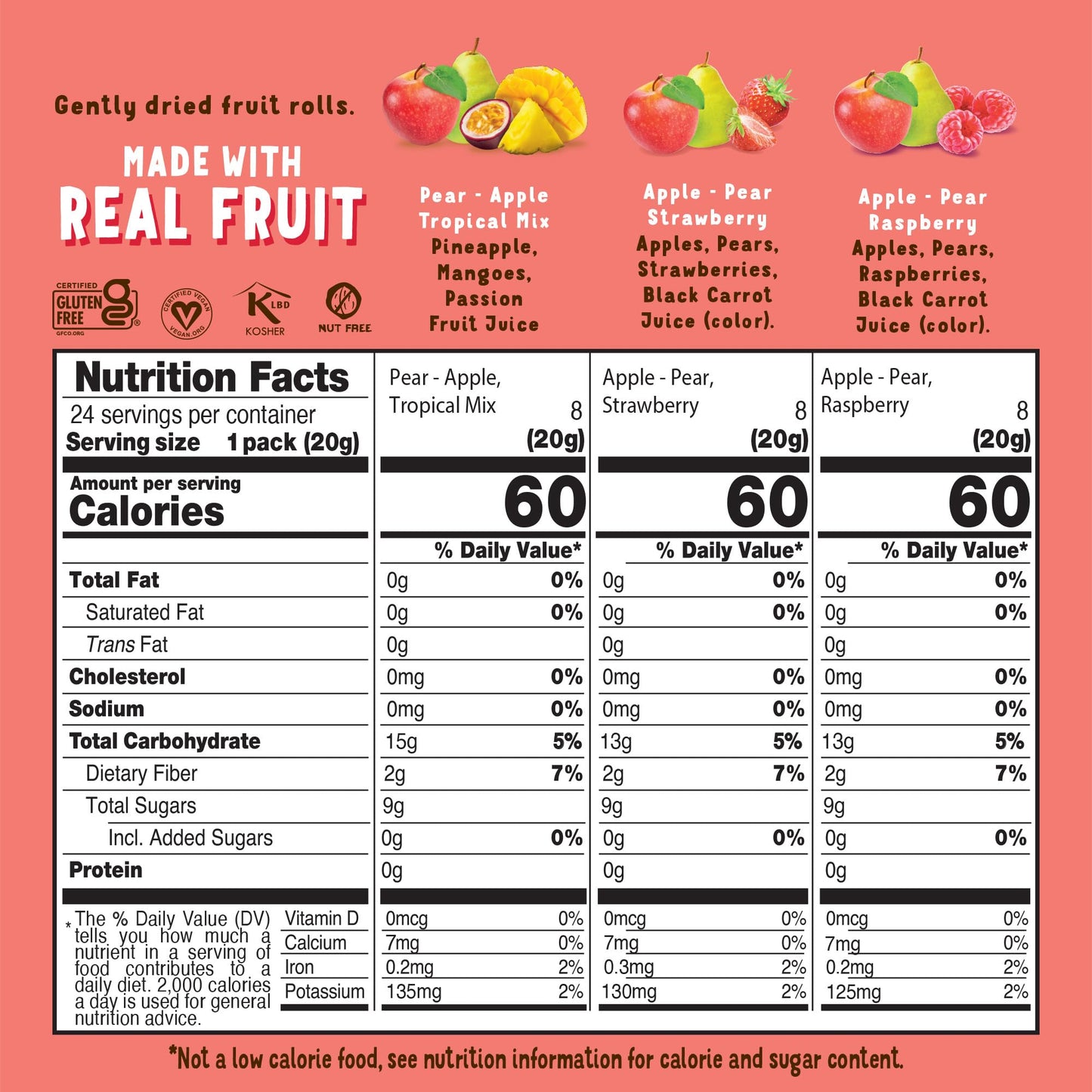 BEAR Real Fruit Snack Rolls - Gluten Free, Vegan, and Non-GMO - Variety Pack (Strawberry, Raspberry, Tropical)) - 48 Rolls, Heal