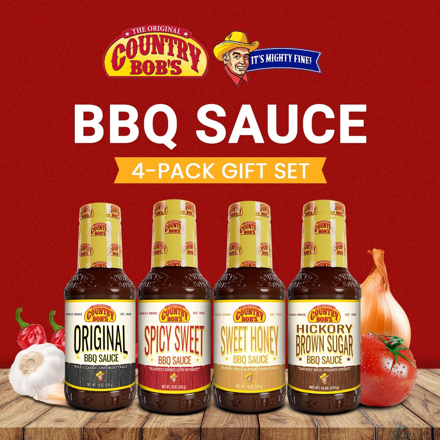 Country Bob'S Bbq Sauce Variety Pack - Spicy Sweet, Original, Hickory & Brown Sugar, Sweet Honey, Savory Marinades For Grilling,