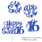 YCTHUNFISH Happy Sweet 16 Cake Topper, Glitter Cake Pick for 16th Birthday Party, Blue, Bamboo Material