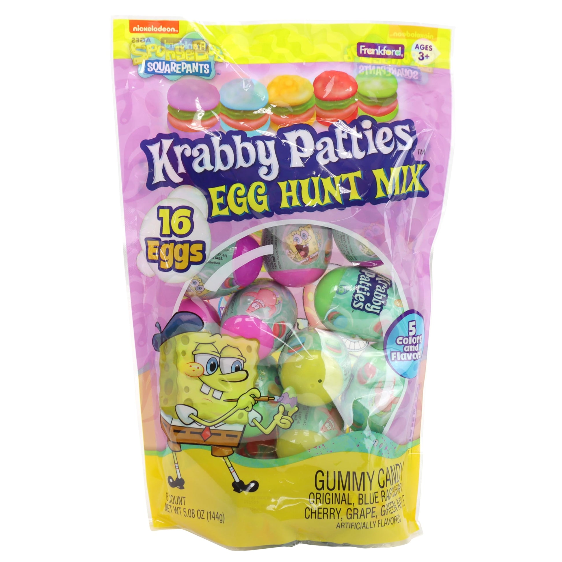 SpongeBob SquarePants Krabby Patties Easter Egg Hunt Mix, 16 Plastic Eggs with Gummy Candy, 5 Flavors, 5.08 oz, Easter Basket Fi