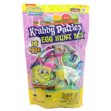 SpongeBob SquarePants Krabby Patties Easter Egg Hunt Mix, 16 Plastic Eggs with Gummy Candy, 5 Flavors, 5.08 oz, Easter Basket Fi