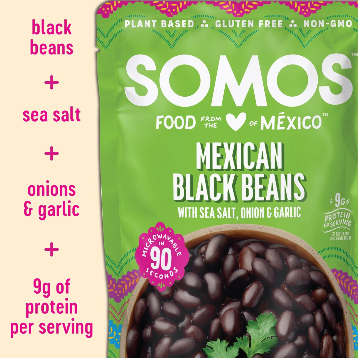 Somos Mexican Black Beans - Gluten Free, Non-Gmo, Vegan & Microwavable Meals Ready To Eat - Delicious, Healthy & Convenient - Pe