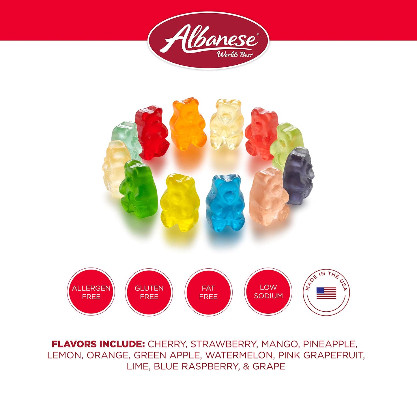 Albanese World's Best 12 Flavor Gummi Bears, 7.5oz Bag of Candy (Pack of 12), Individually Wrapped Soft & Chewy Candy Snacks, Fr