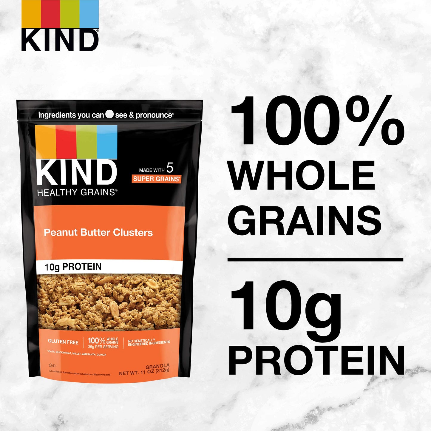 KIND Healthy Grains Granola, Peanut Butter Clusters, Healthy Snacks, Gluten Free, 100% Whole Grains, 10g Protein, 11oz, 1 Count