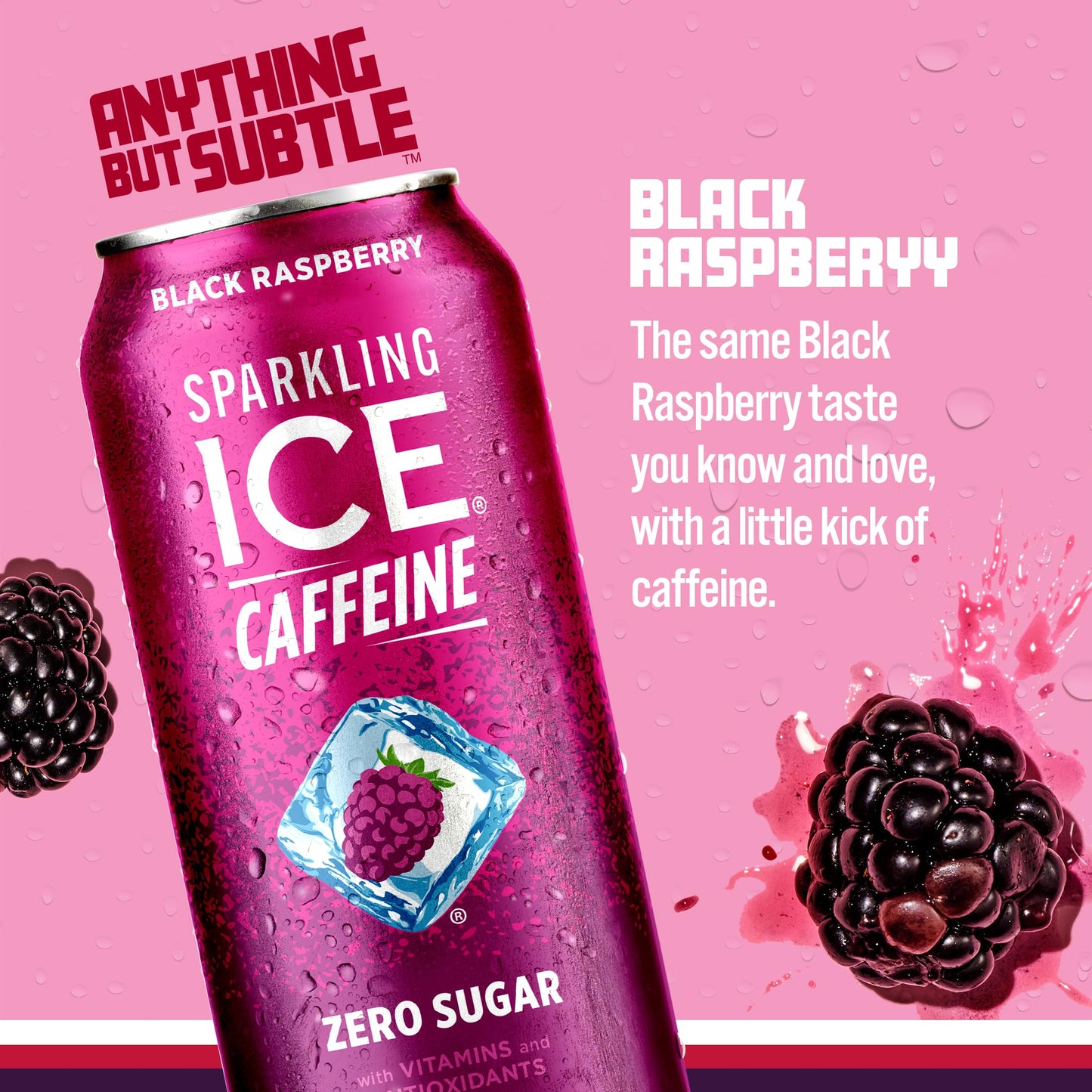 Sparkling Ice Caffeine Black Raspberry Sparkling Water, Zero Sugar, 16 fl oz Cans, Pack of 12