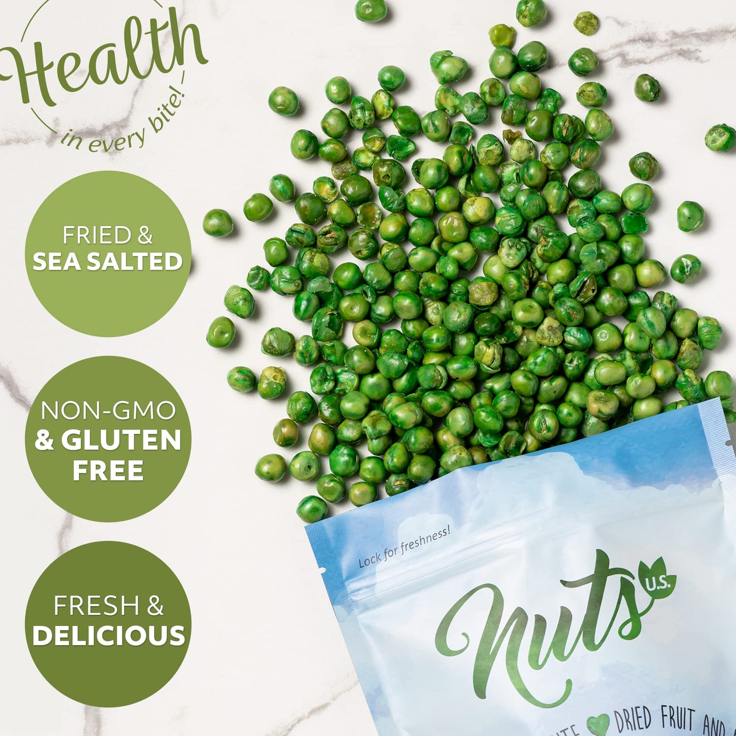 Nuts U.S. – Green Peas | Fried And Sea Salted| Non Gmo And Gluten Free | Fresh And Delicious | Green Peas In Resealable Bags!!! (2 Lbs)