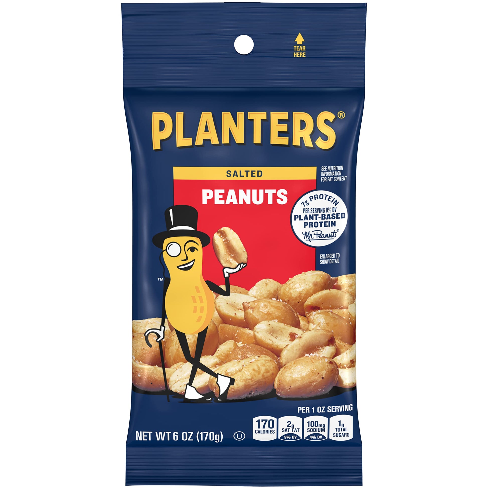 PLANTERS Salted Peanuts, 6 oz. Bag, Pack of 12, Snack Nuts, Model 10029000012582