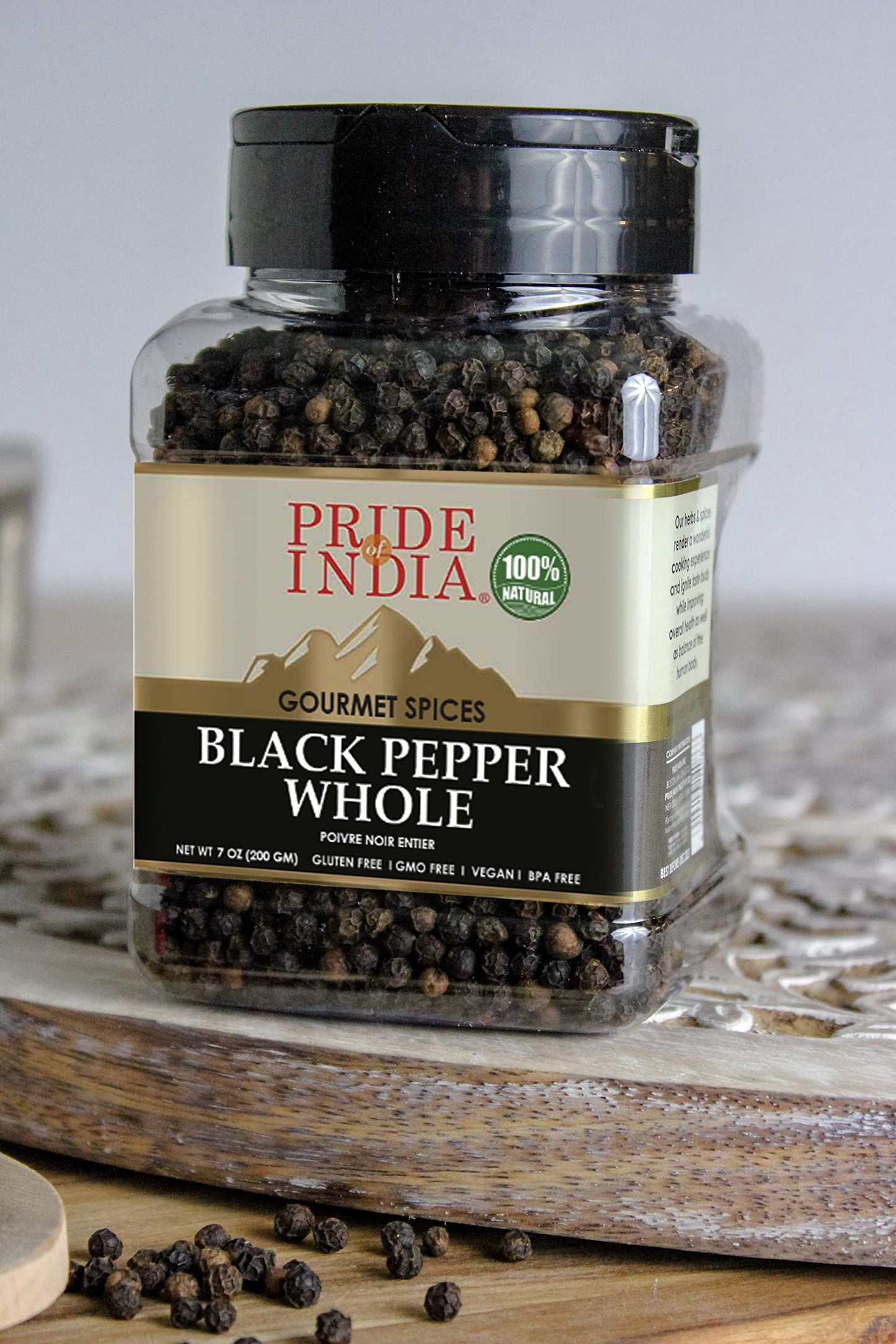 Pride Of India - Black Peppercorn Whole - Gourmet & Culinary Spice - Full Bodied, Dried & Flavorful - Preservatives & Gluten Fre