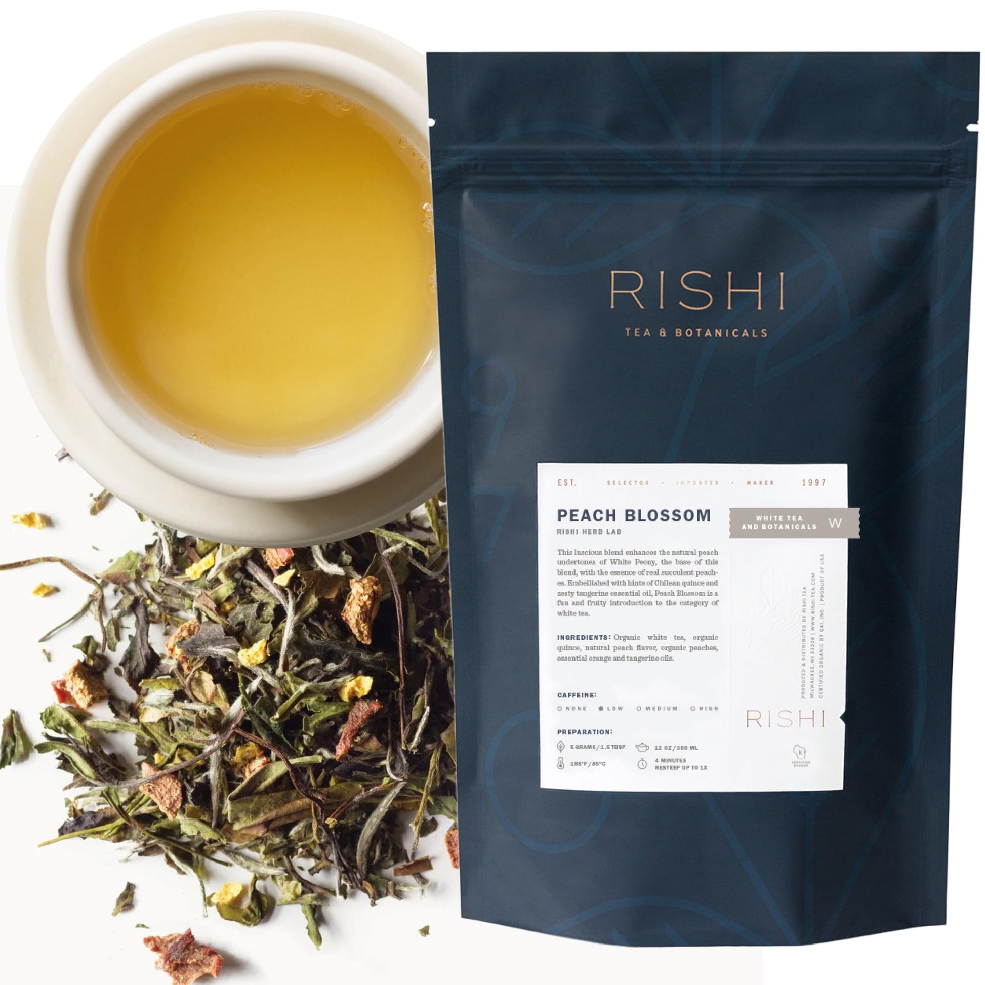Rishi Tea Peach Blossom White Herbal Blend - Organic & Low Energy Blend Loose Leaf Tea - 8.81 Ounces  32+ Servings