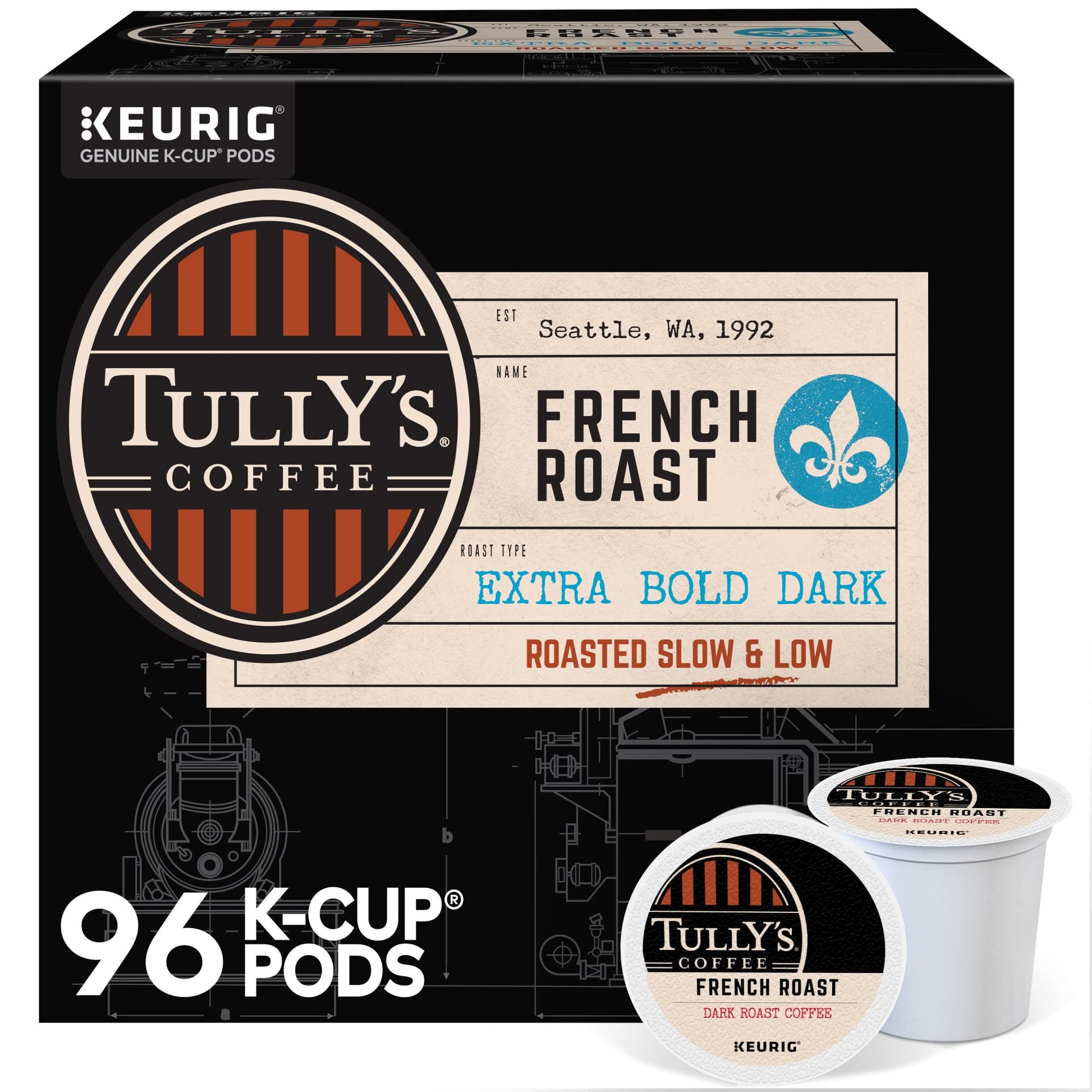 Tully'S Coffee French Roast, Keurig Single-Serve K-Cup Pods, Dark Roast, 96 Count (4 Packs Of 24)