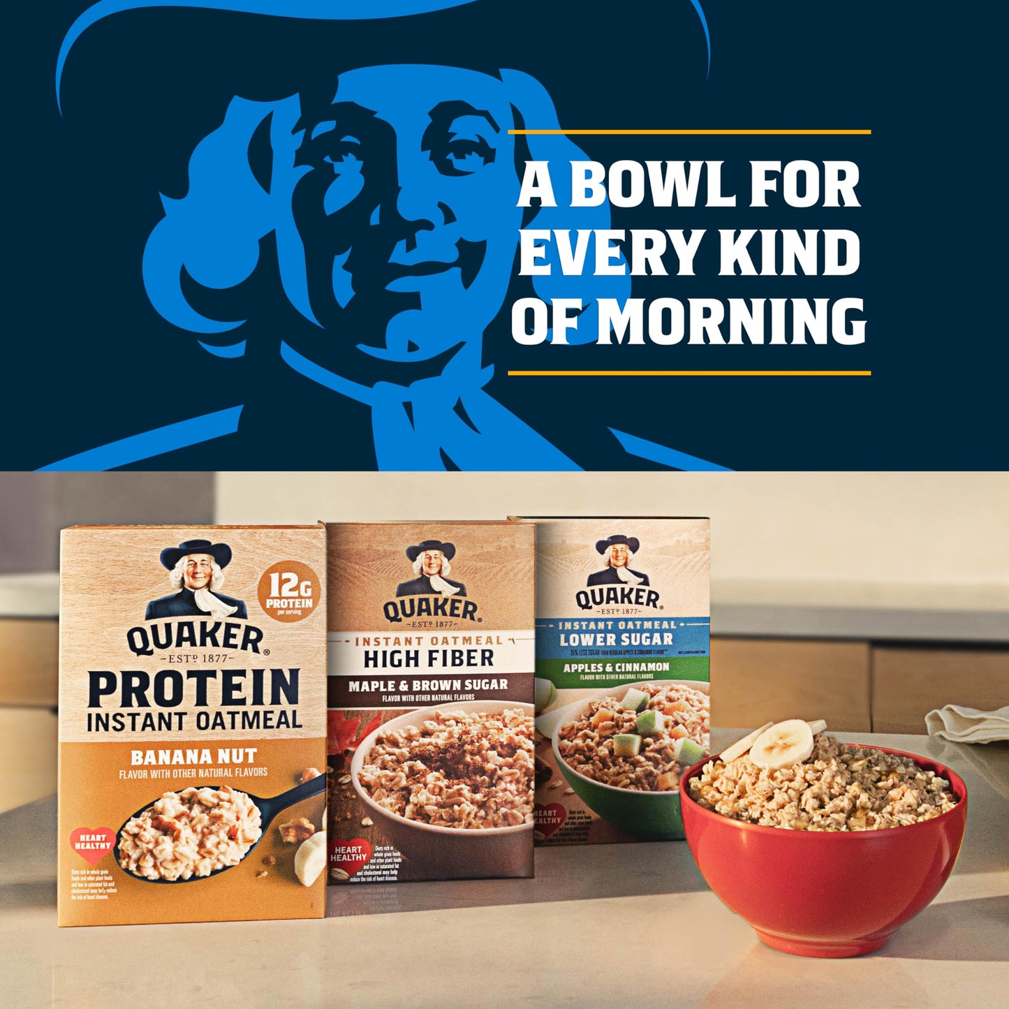 Quaker Instant Oatmeal  Fiber Boost  3 Flavor Variety pack  32 Count