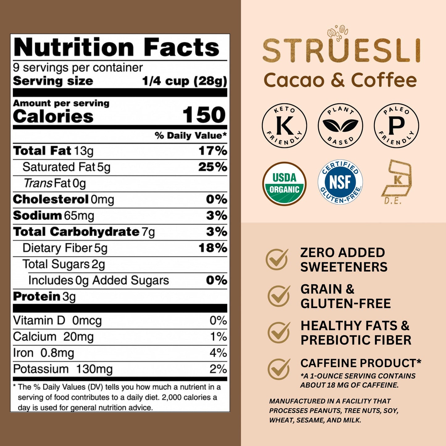 Struesli Organic Granola, Cacao & Coffee, Grain & Gluten Free, 9 Oz