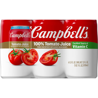 Campbells 100% Tomato Juice, 5.5 fl oz Can (6 Pack)