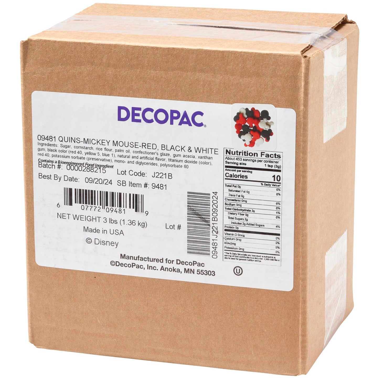 DecoPac Mickey Mouse Quins, Red/Black/White, 3 Pounds, Red, Black, White