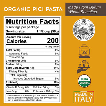 MORELLI Gourmet Organic Pici Pasta - Thick Noodles - 17.6oz (500g) - Italian Pici Pasta