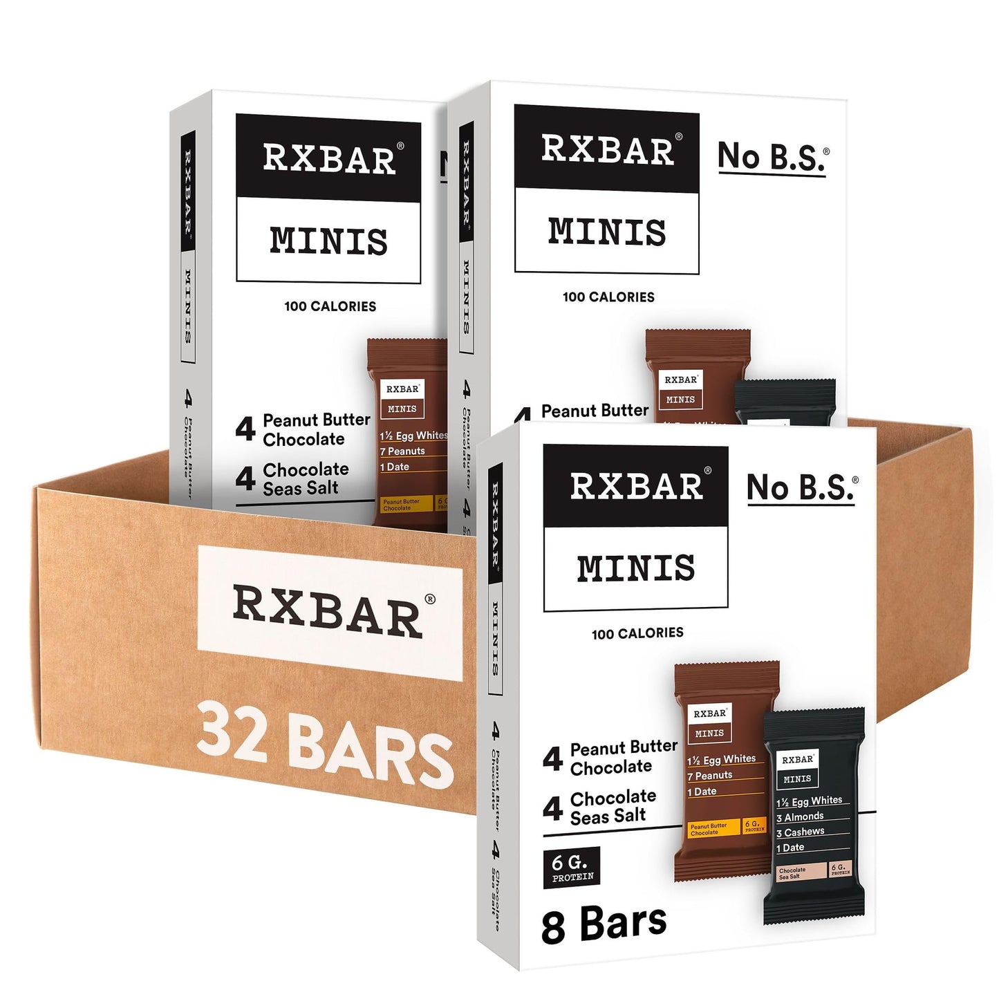 RXBAR Minis Protein Bars, 6g Protein, Gluten Free Snacks, Variety Pack (4 Boxes, 32 Count)