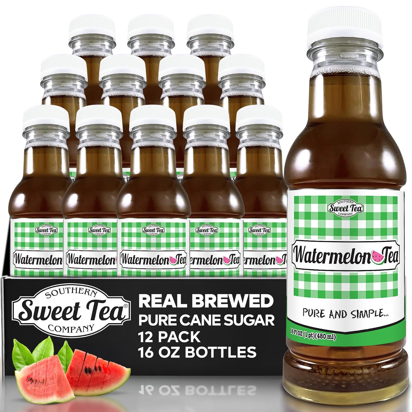 Iced Tea Watermelon, Real Brewed, Pure Cane Sugar, Caffeinated All Natural, No Artificial Flavors by Southern Sweet Tea Company 