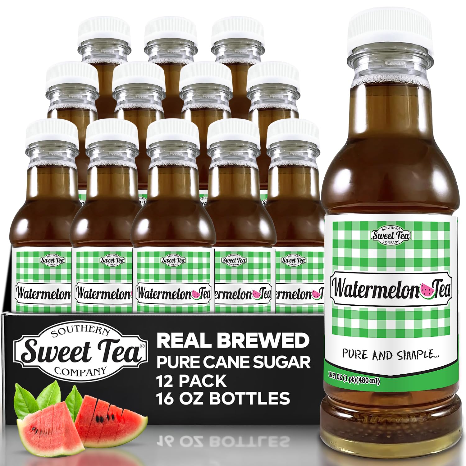 Iced Tea Watermelon, Real Brewed, Pure Cane Sugar, Caffeinated All Natural, No Artificial Flavors by Southern Sweet Tea Company 