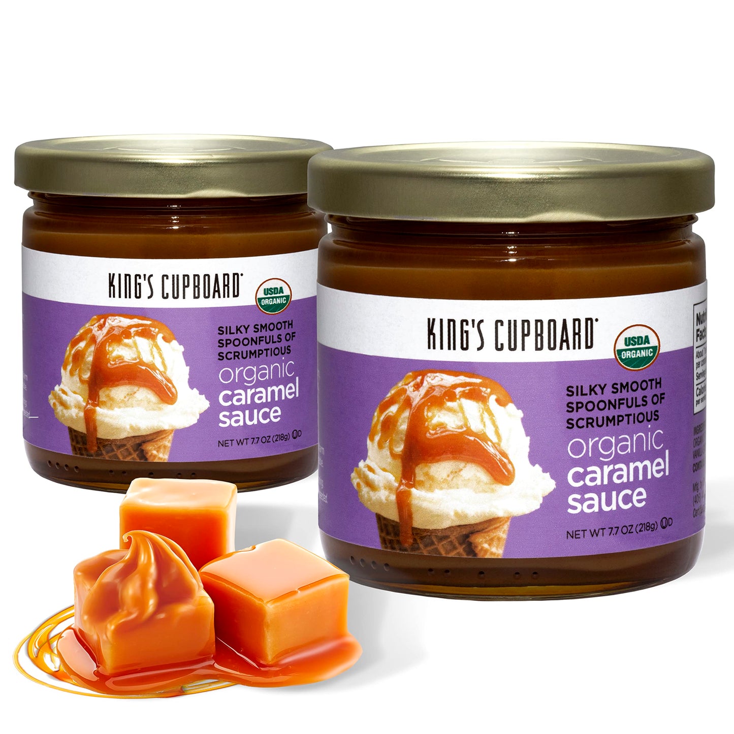 King S Cupboard Organic Caramel Sauce - The Perfect Sauce For Ice Cream  Fruit Dip  Topping Desserts  Caramel Drizzle For Coffee - Gluten-Free  Kosher  Organic  All Natural  7.7 Oz - Pack 2