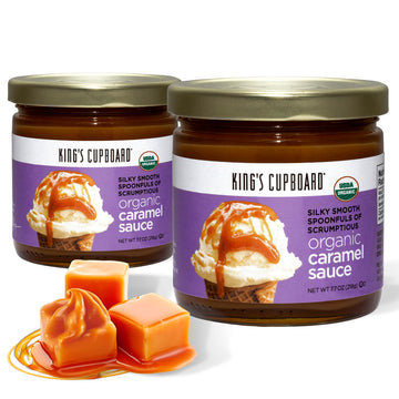 King S Cupboard Organic Caramel Sauce - The Perfect Sauce For Ice Cream  Fruit Dip  Topping Desserts  Caramel Drizzle For Coffee - Gluten-Free  Kosher  Organic  All Natural  7.7 Oz - Pack 2