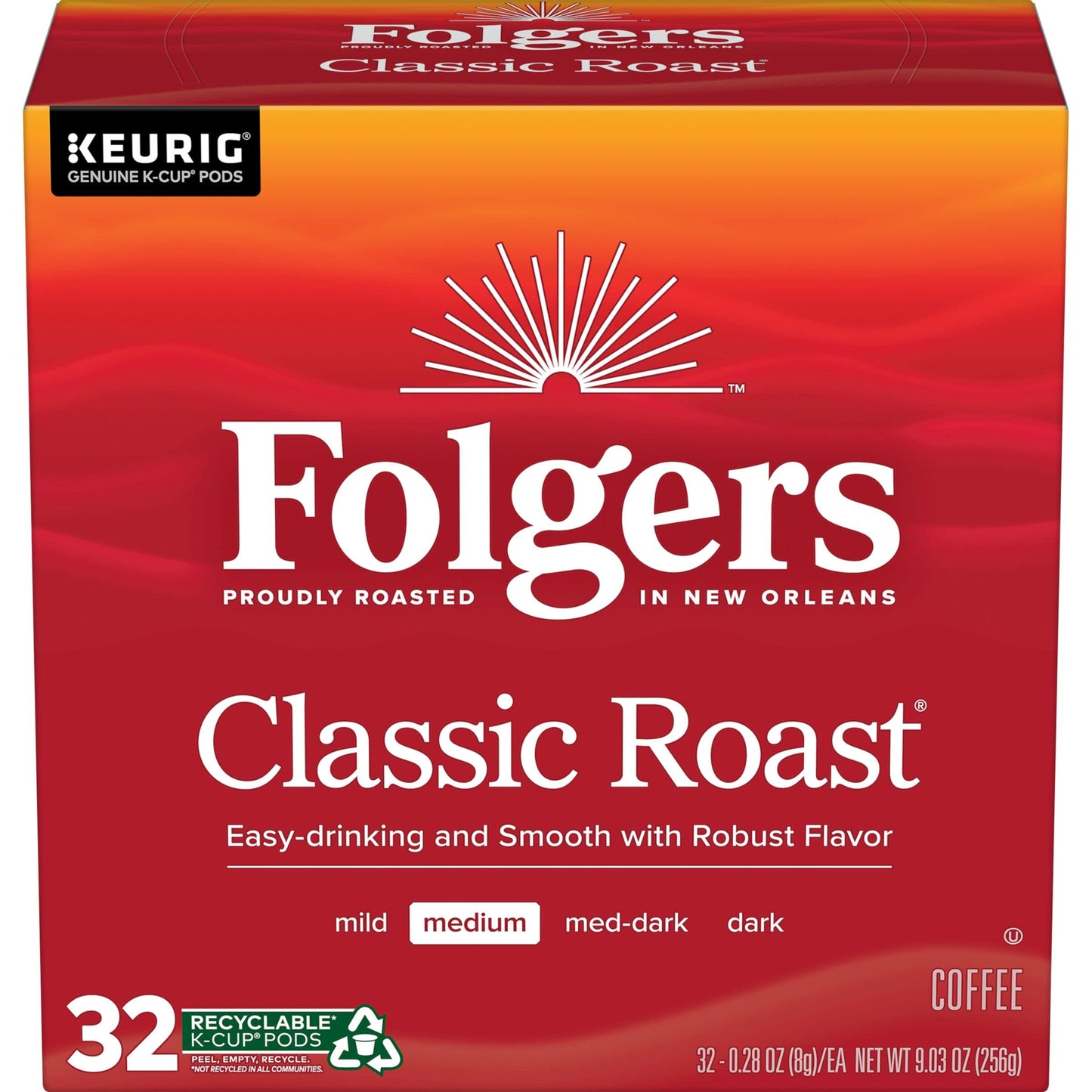 Folgers Classic Roast Medium Roast Coffee, 128 Keurig K-Cup Pods