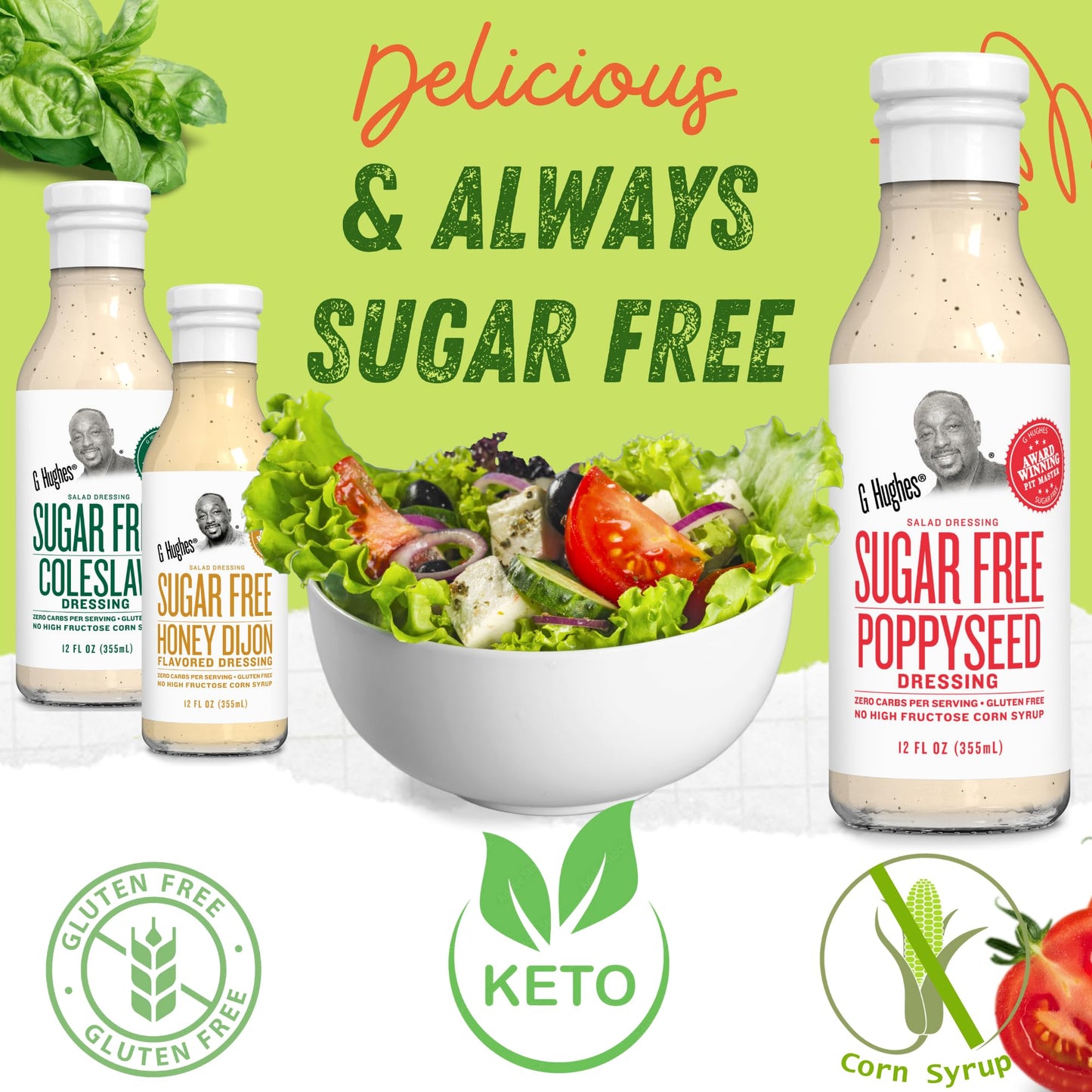 G Hughes Sugar Free Poppyseed Dressing - Gluten Free Poppy Seed Dressing, Sugar Free Salad Dressings, Zero Carb Poppyseed Salad Dressing, No Added Sugar - 12 Oz (3-Pack)