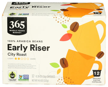365 by Whole Foods Market, Coffee Pods, Early Riser City Roast, 12 Count, 4.6 Ounce