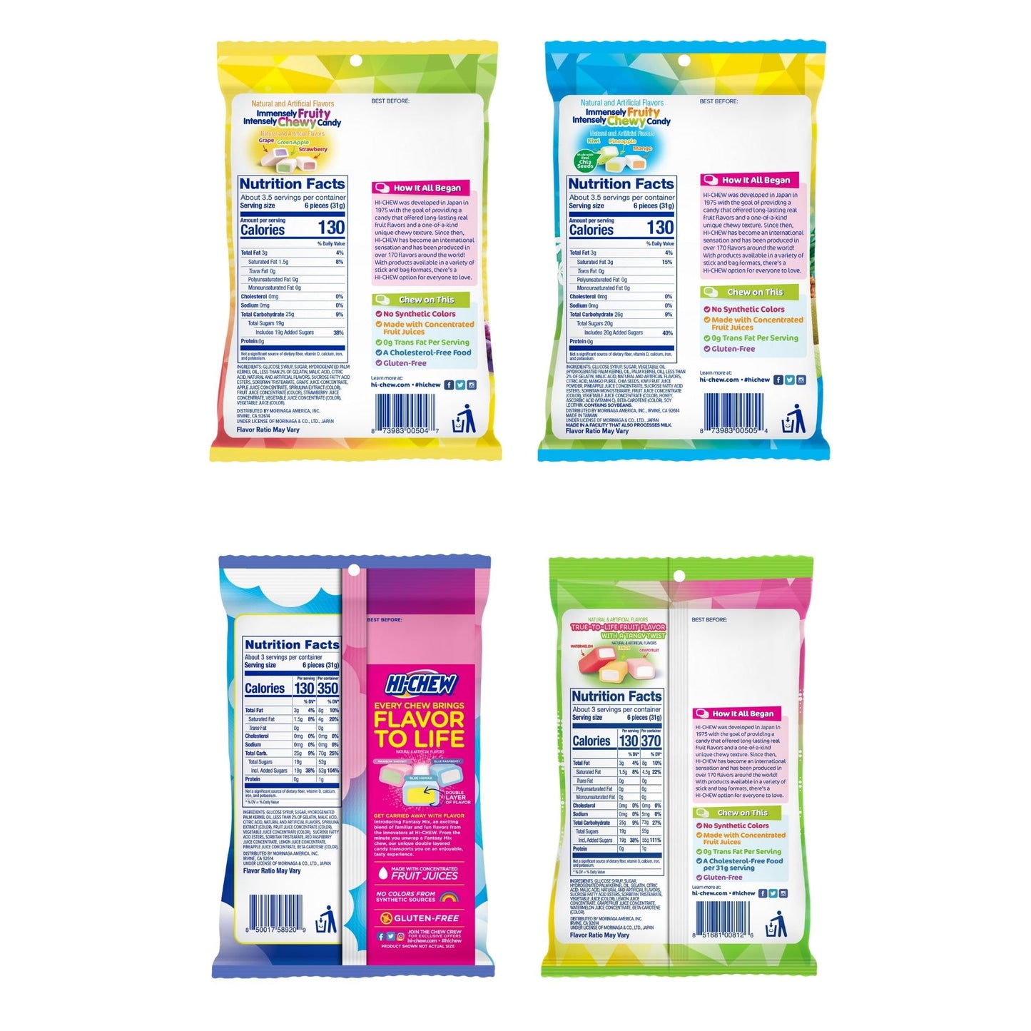Hi-Chew Variety Mix, Pack Of 4 Bags - 17 Flavor Assort Sweet And Sour Chewy Candy, Unique Fun Soft - Immensely Juicy Fruity Candy Flavors - Individually Wrapped For Sharing