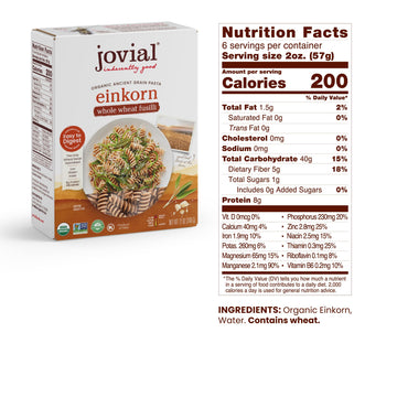 Jovial Einkorn 100% Organic Whole Grain Fusilli - Einkorn Pasta, High Protein, Non-GMO, USDA Certified Organic, Lower Carb, Deli