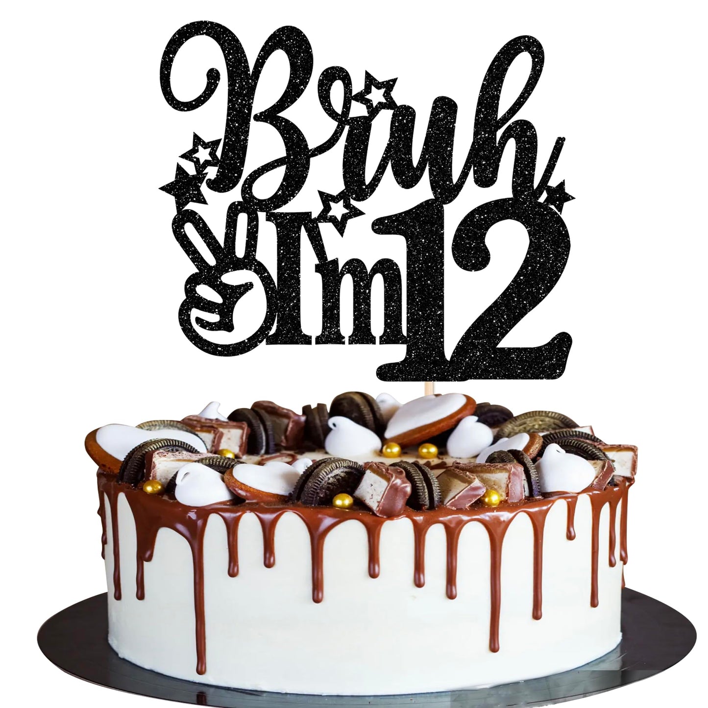 Rsstarxi Cake Topper Black Star Glitter 12th Birthday Decoration Model XM1222-12
