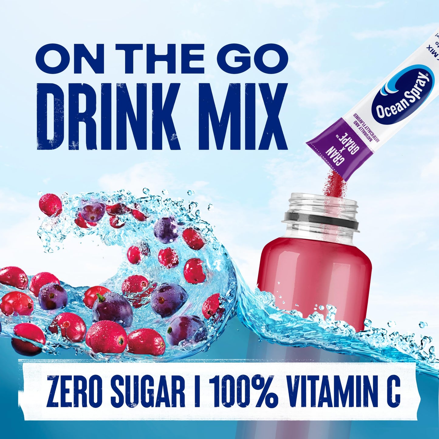 Ocean Spray Variety Pack Zero Sugar Powder Drink Mix Packets With Real Cranberry Juice Powder, 100% Vitamin C, No Synthetic Dyes