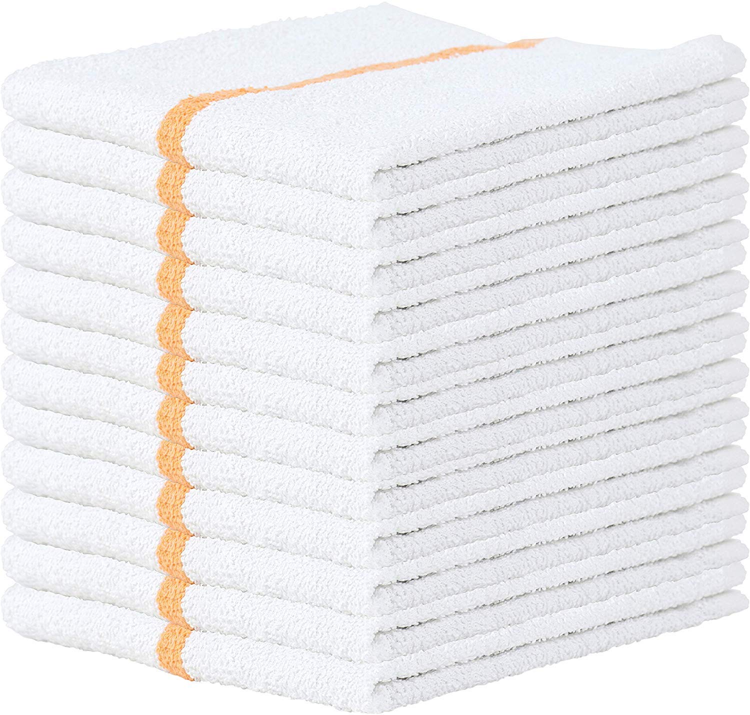 Towels N More 24 Gold Stripe Cleaning Towels For Kitchen, 16X19 Bar Mop Dish Towels - 30Oz Commercial Grade Cotton Absorbent Reu