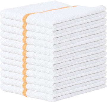 Towels N More 24 Gold Stripe Cleaning Towels For Kitchen, 16X19 Bar Mop Dish Towels - 30Oz Commercial Grade Cotton Absorbent Reu