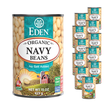 Eden Organic Navy Beans/White Beans, 15 oz Can (12-Pack), No Salt, Non-GMO, Gluten Free, Vegan, Kosher, U.S. Grown, Heat and Ser