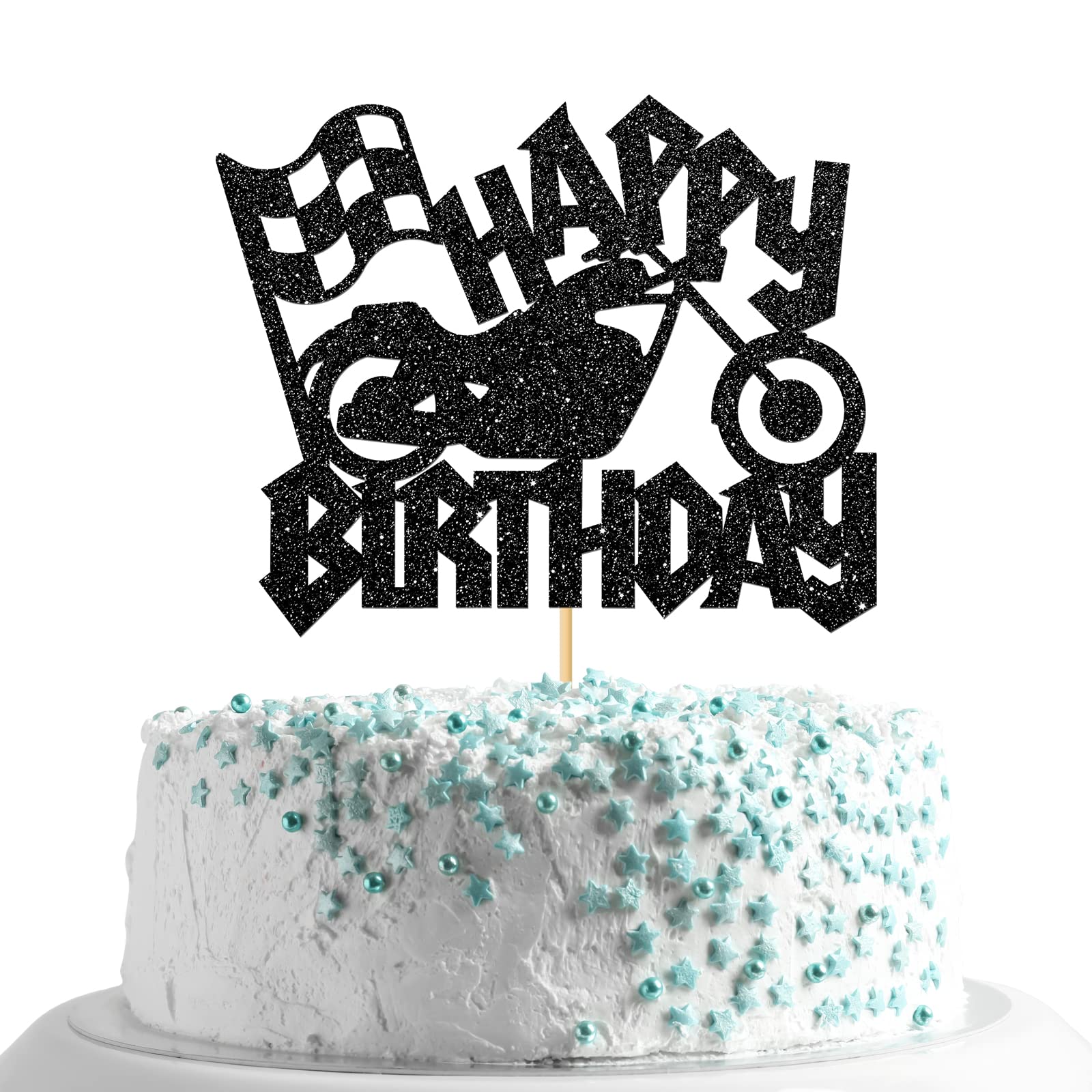 MonMon & Craft Motorcycle Happy Birthday Cake Topper/Men Boys Adults Motorbike Cake Decor/Motorcycle Racing Theme Birthday Party