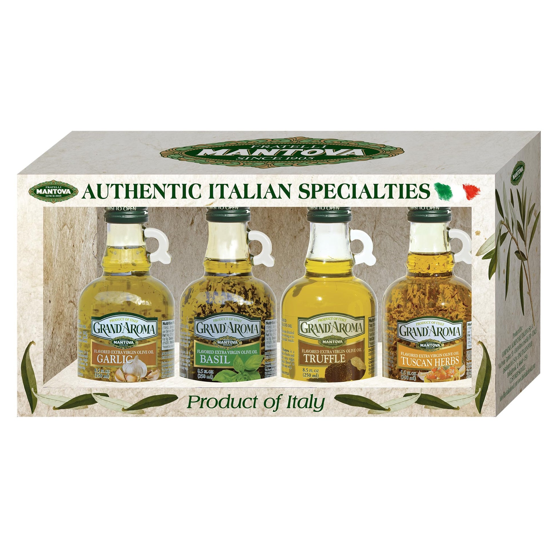 Mantova Grand’Aroma Flavored Extra Virgin Olive Oils Gift Set, 8.5 oz (Pack of 4), 100% Natural, Cold-Pressed, Made in Italy