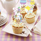 Foowztao 42Pcs Happy Easter Cupcake Toppers Wafer Paper Cake Picks Easter Theme Birthday Party Spring Theme Baby Shower Party Su