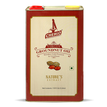 Chekko Kachi Ghani Cold Pressed Virgin 5L Groundnut/Peanut Oil | 100% Natural, Pure & Wood Pressed 5 Litre for Cooking