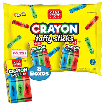 DOUzzle Edible Crayon Taffy Sticks for Marines & Back To School (8 Count, Pack of 1) Individually Wrapped Candies, Birthday Part