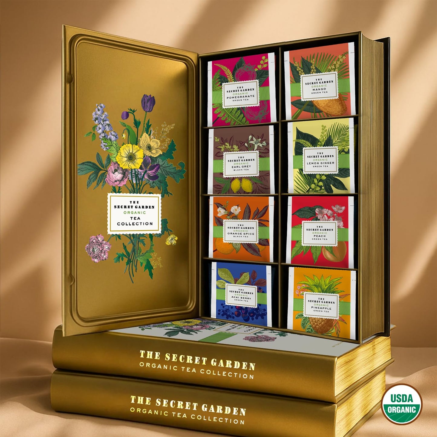 Life Plus Style Gourmet The Secret Garden Organic Tea Gift Set 80 Tea Bags 8 Flavours Green & Black Assorted Pack Wellness Sampler Tea Set Collection With Mango & Fruit Infusions Enhanced Birthday Gift For Women