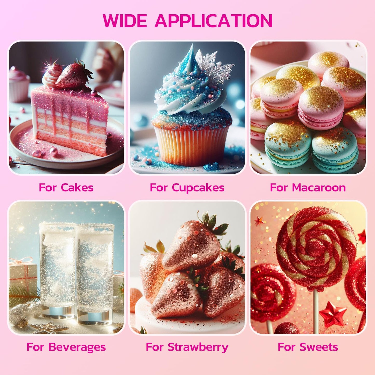 Edible Glitter For Cocktails, 6 Colors Luster Dust Edible, Food Grade, Shimmer Drink Glitter, Gluten Free, Drinks, Cupcake, Maca