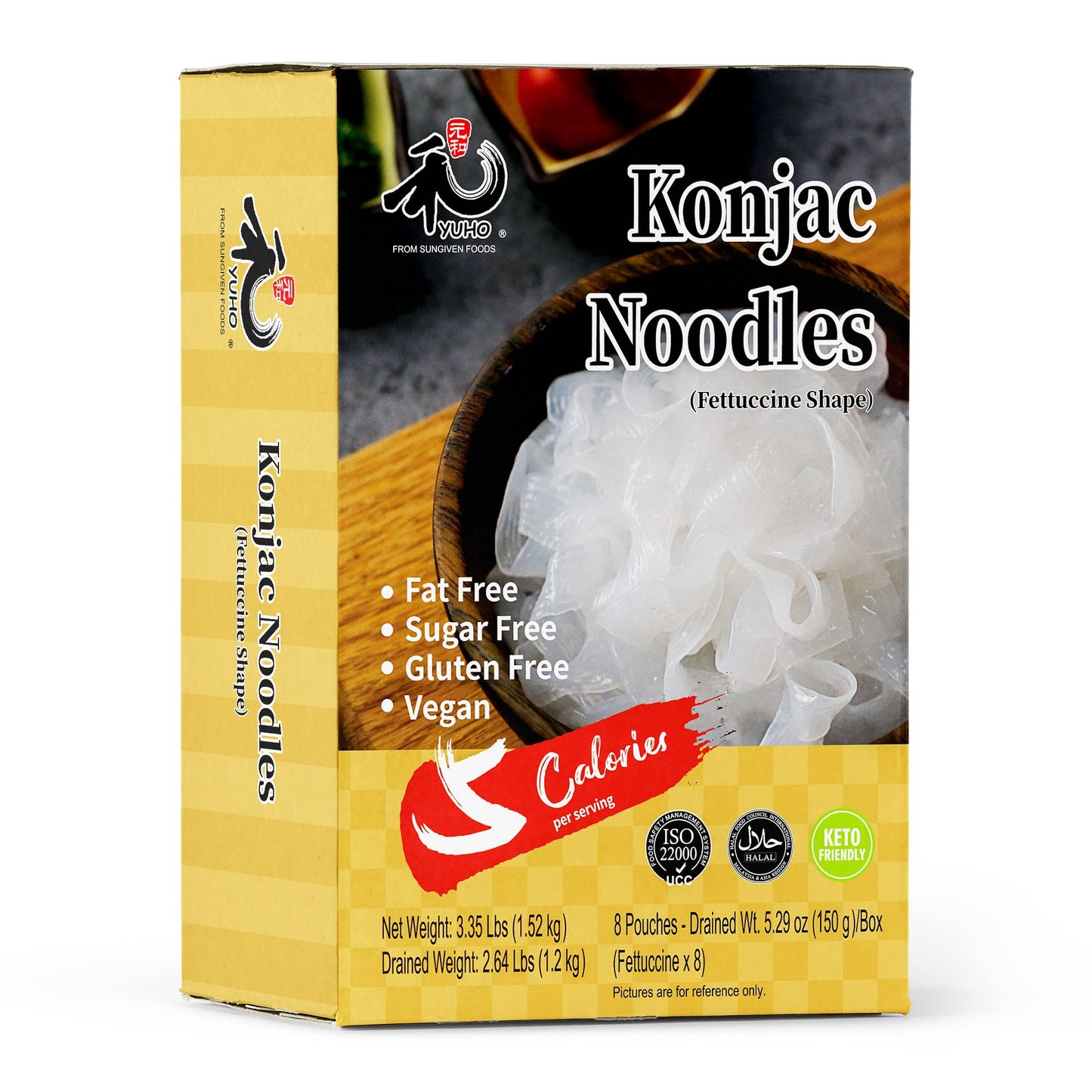 Yuho Shirataki Konjac Fettuccine, 8 Pack Inside, Vegan, Low Calorie Food, Gluten Free, Fat Free, Keto Friendly, Low Carbs, Holid