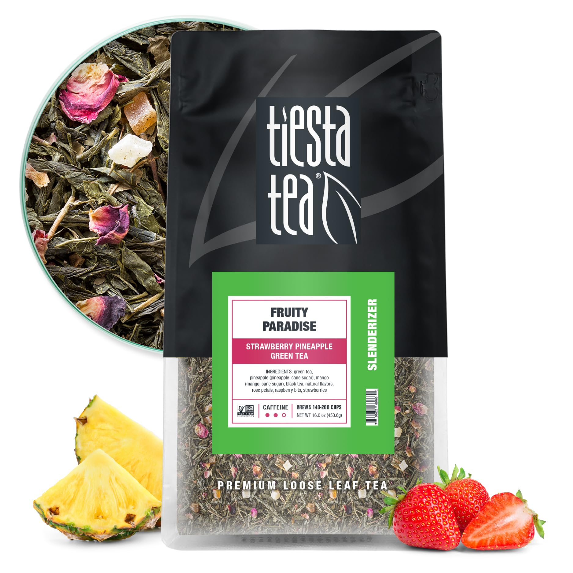 Tiesta Tea Fruity Paradise Loose Leaf Green Tea, Medium Caffeine, 1 lb Bulk Bag, 200 Cups
