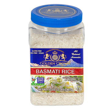 Golden Crown White Basmati Rice - 32 oz (2LB), Premium Quality Gluten-Free, Kosher & Halal, Naturally Aged Long Grain Non-Sticky
