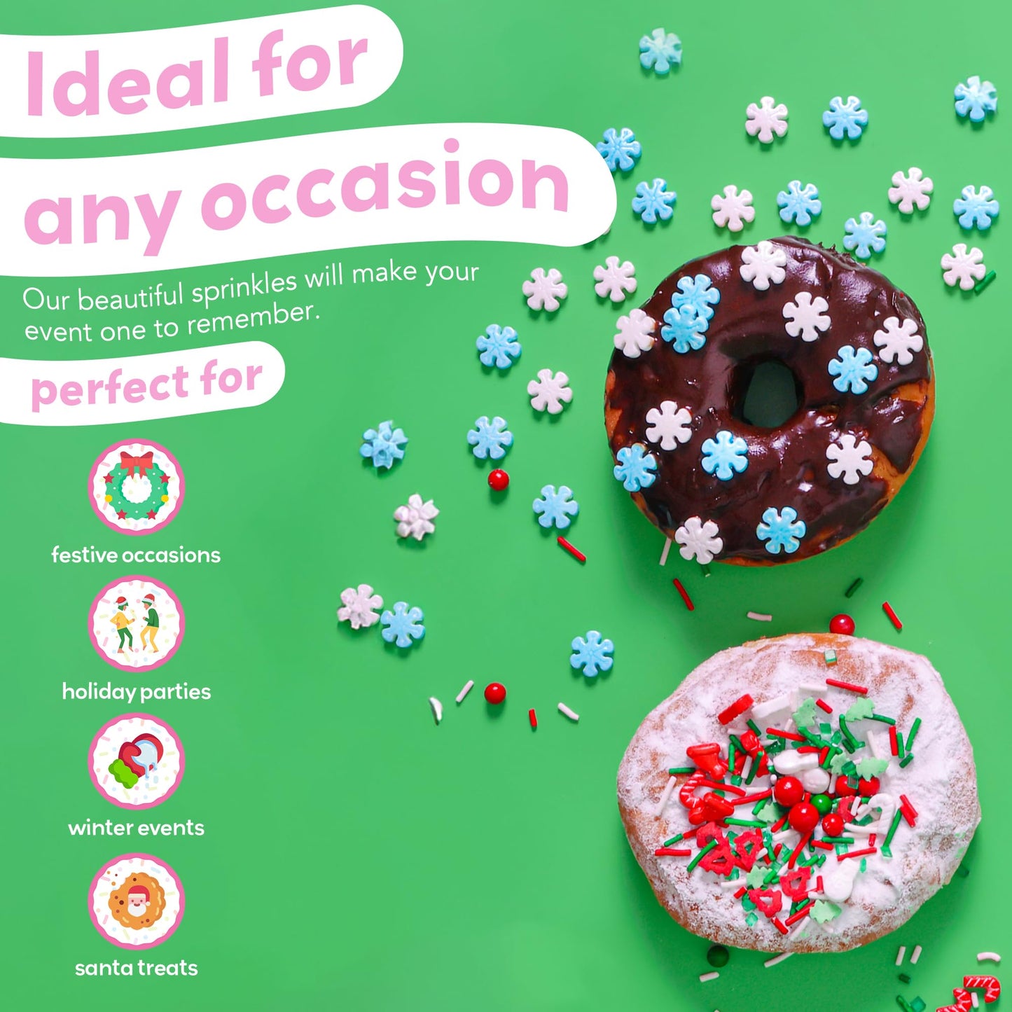 Sprinklemania Winter Wonderland Christmas Sprinkles - Festive Mix of Snowflake, Snowman, Santa Hat, Tree, Stocking & Ornament, 3.5 oz, Multicolor