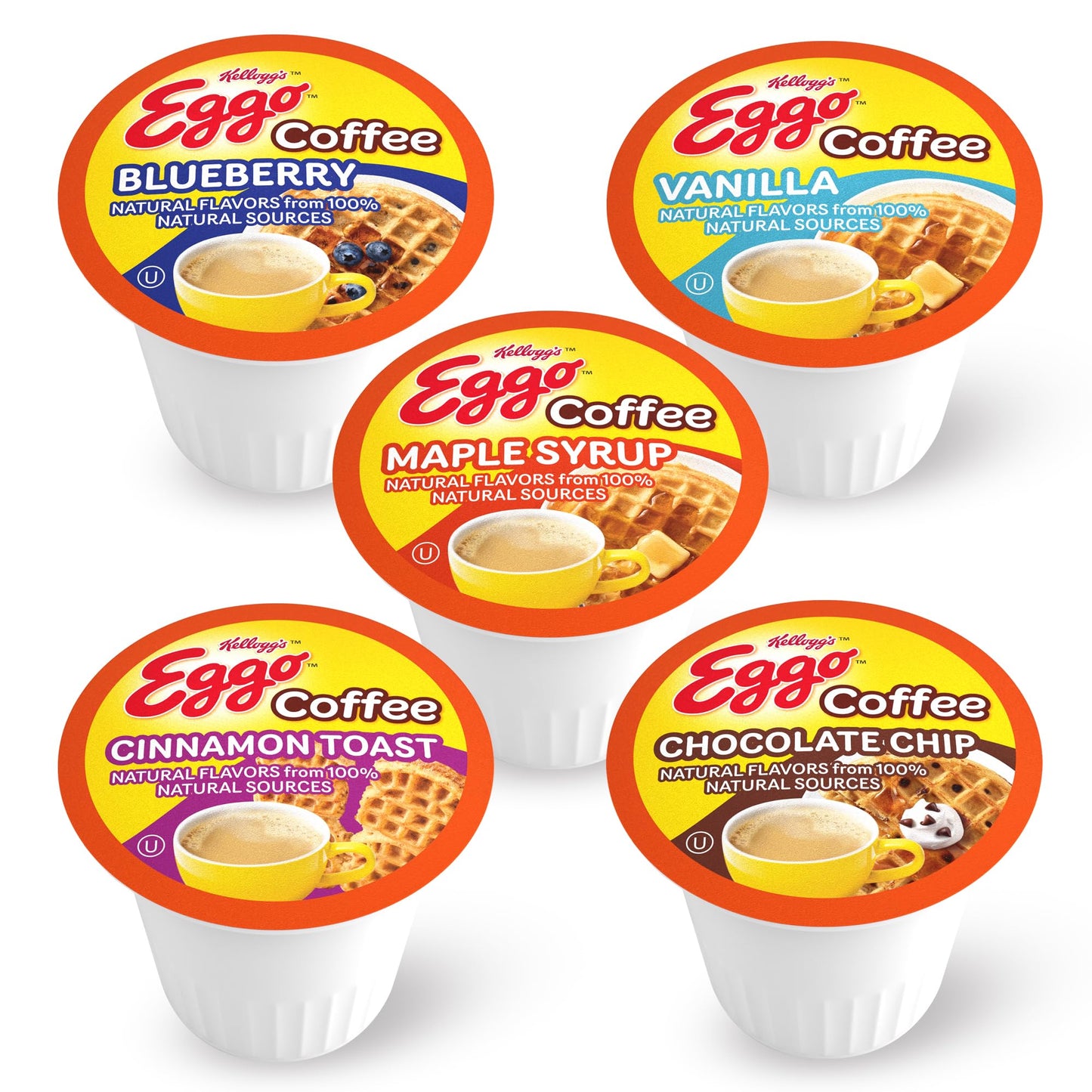 Eggo Waffle Flavored Coffee Pods Variety Pack for Keurig, Fair Trade Certified, 40 Count - Chocolate Chip, Cinnamon, Maple Syrup, Blueberry, Vanilla