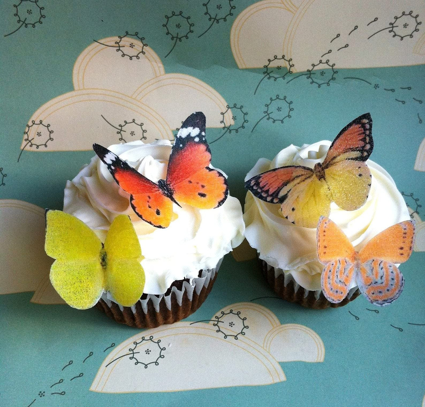 Sugar Robot Inc. Edible Butterflies Cake Toppers, Wafer, 1.75 inches, Orange and Yellow