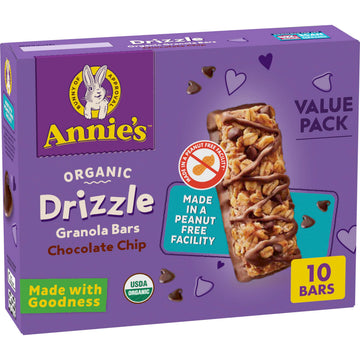 Annies Organic Drizzle Granola Bars, Chocolate Chip, Value Pack, 10 Bars, 9.2 oz