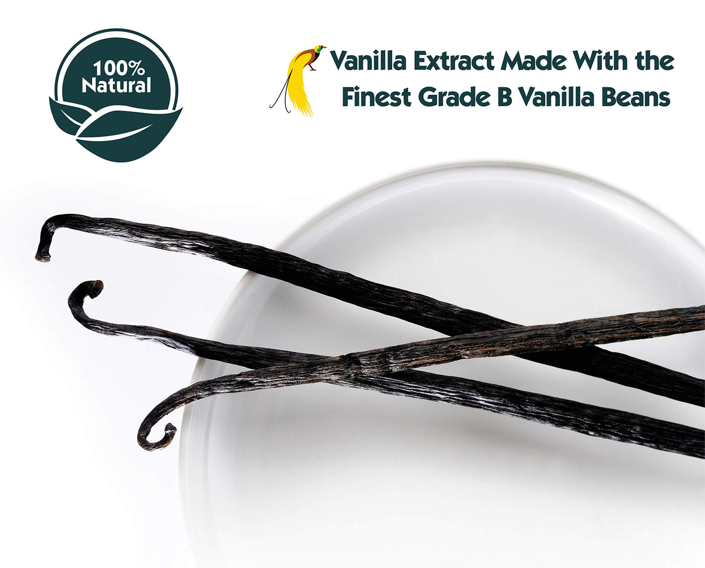 16 Oz Pure Vanilla Extract - 100% Real Vanilla Extract - For Cooking, Drinks & Desserts - 100% Vegan, Sugar Free & Kosher - Non-