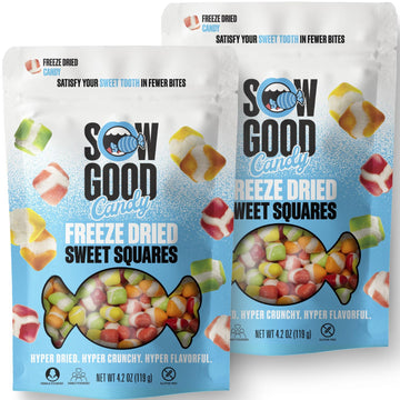 Sow Good Freeze Dried Candy Sweet Squares 2 Pack - (Strawberry, Lemon, Orange, Blue Raspberry, Apple)